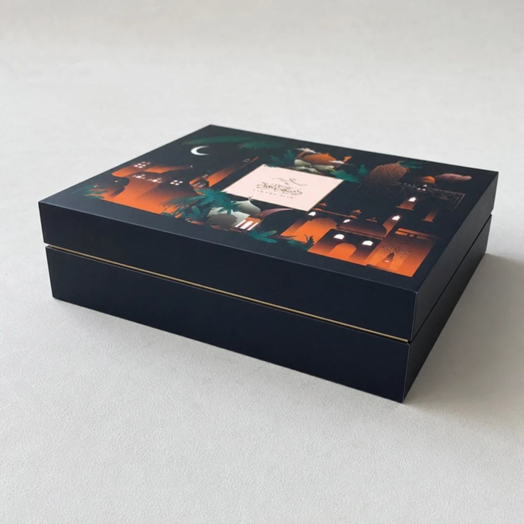 Foil stamping lid and base box packaging box front angle