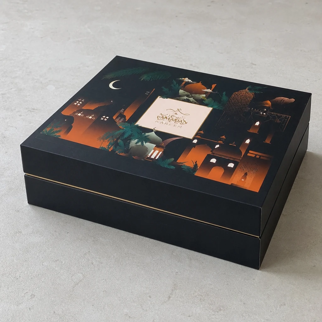 Foil stamping lid and base box packaging box top angle