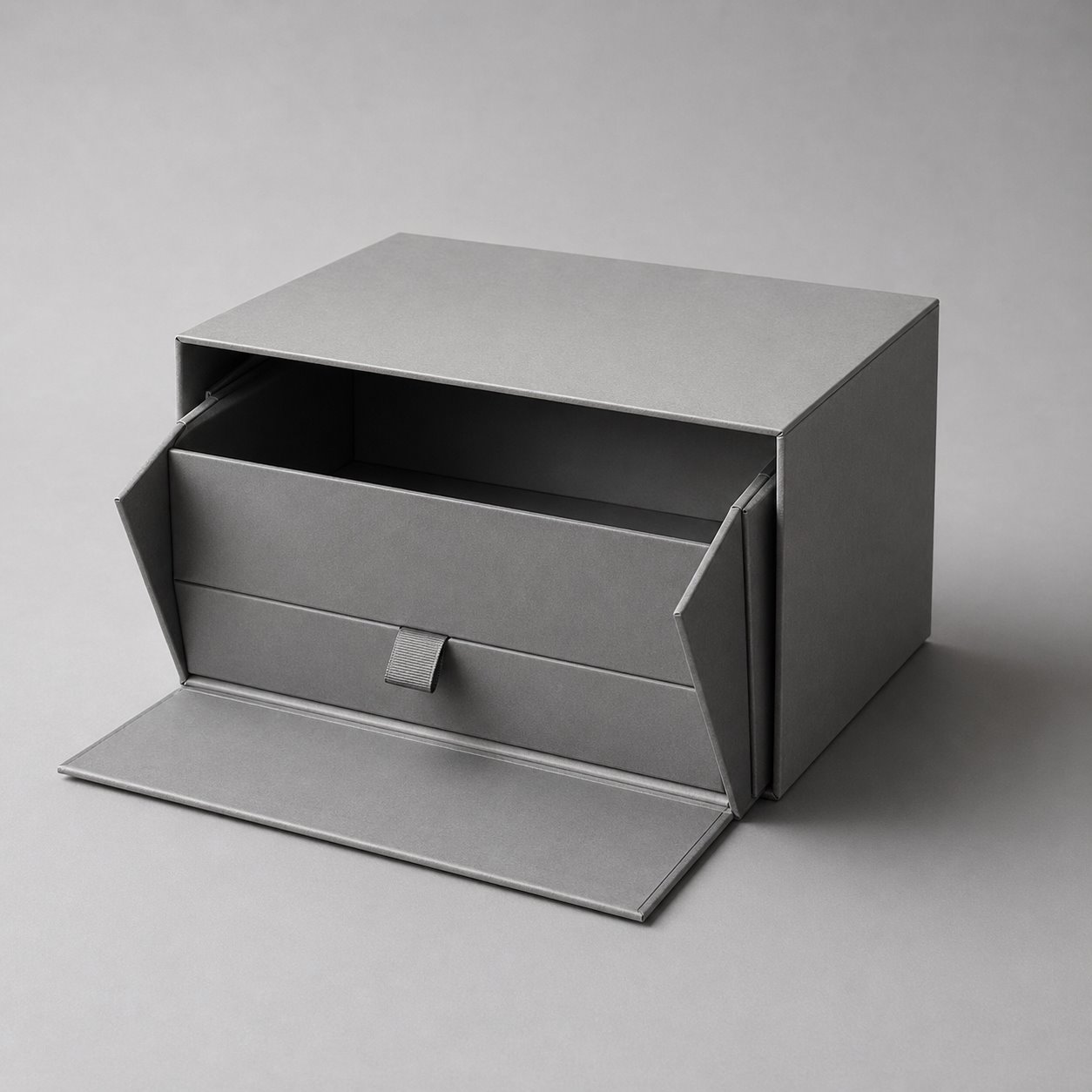 Collapsible grey board rigid boxes type 2 packaging feature image showing Refined Rawness: Modern Texture, Smart Design