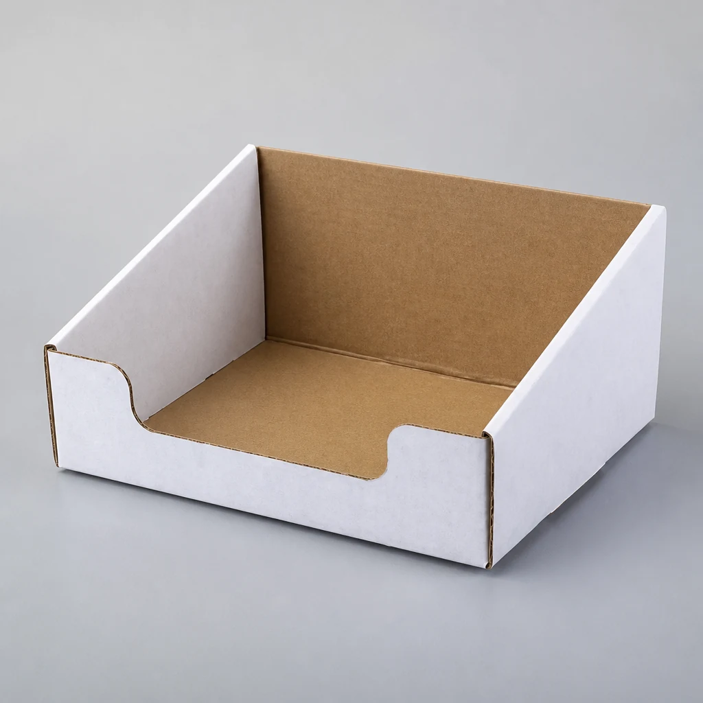 Trapezoidal corrugated display box open front display box top angle