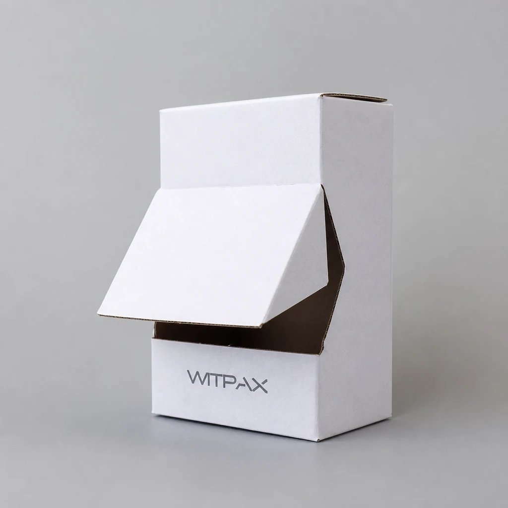 Corrugated display box countertop display carton front angle