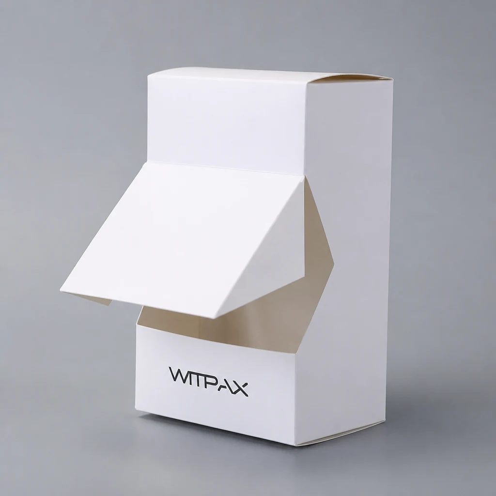 Folding carton for display countertop display box front angle