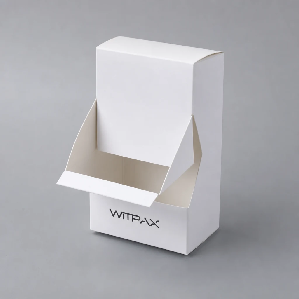 Folding carton for display open front display box top angle