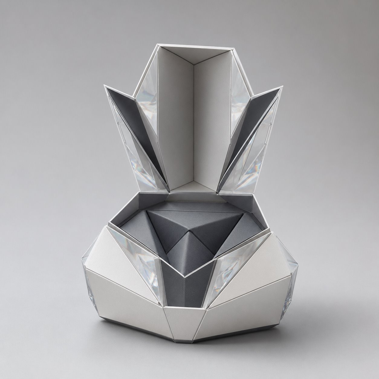 Special-shaped folding carton type 2 packaging feature image showing Crystalline Style: Multi-Score Complex Folds