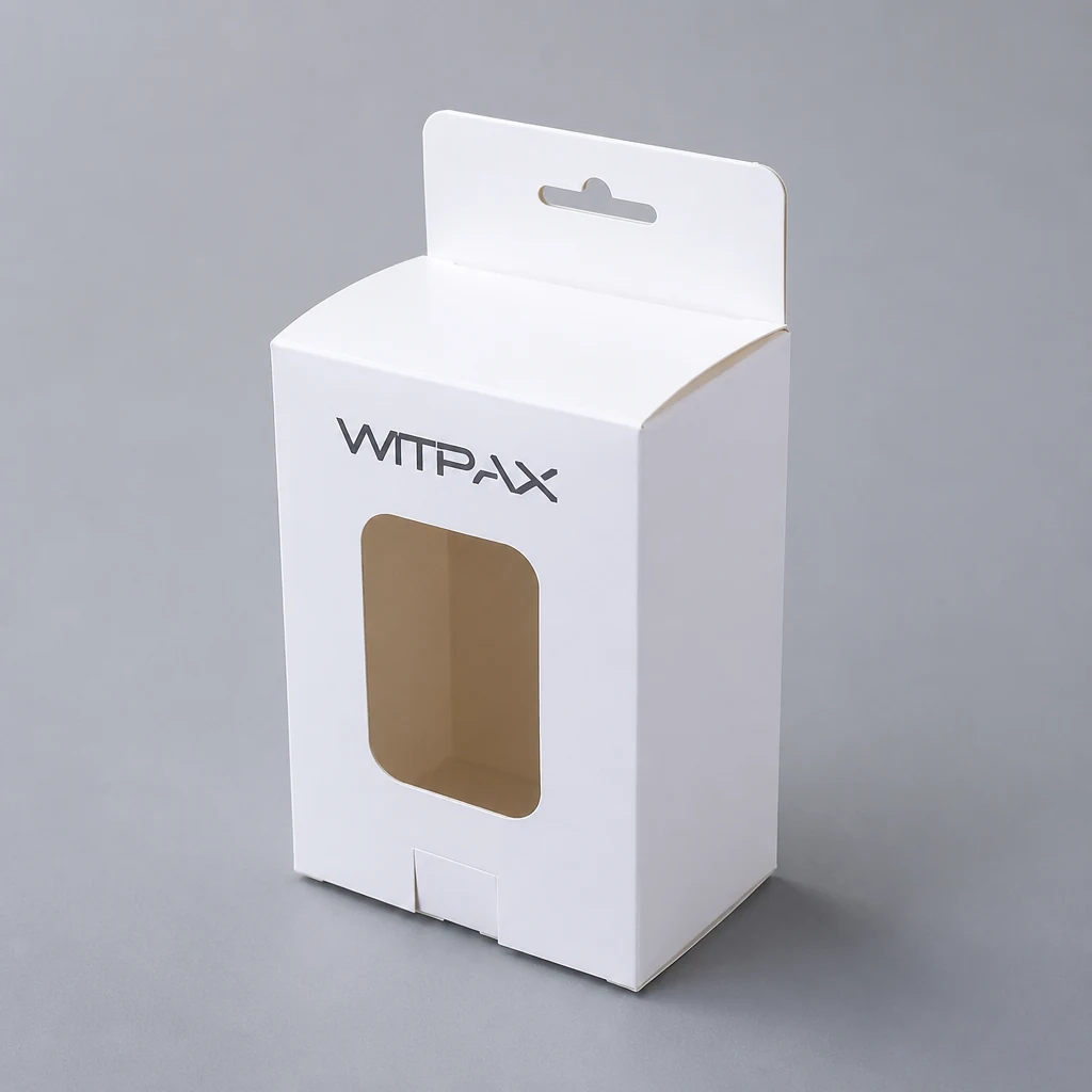 Folding carton with window packaging box top angle