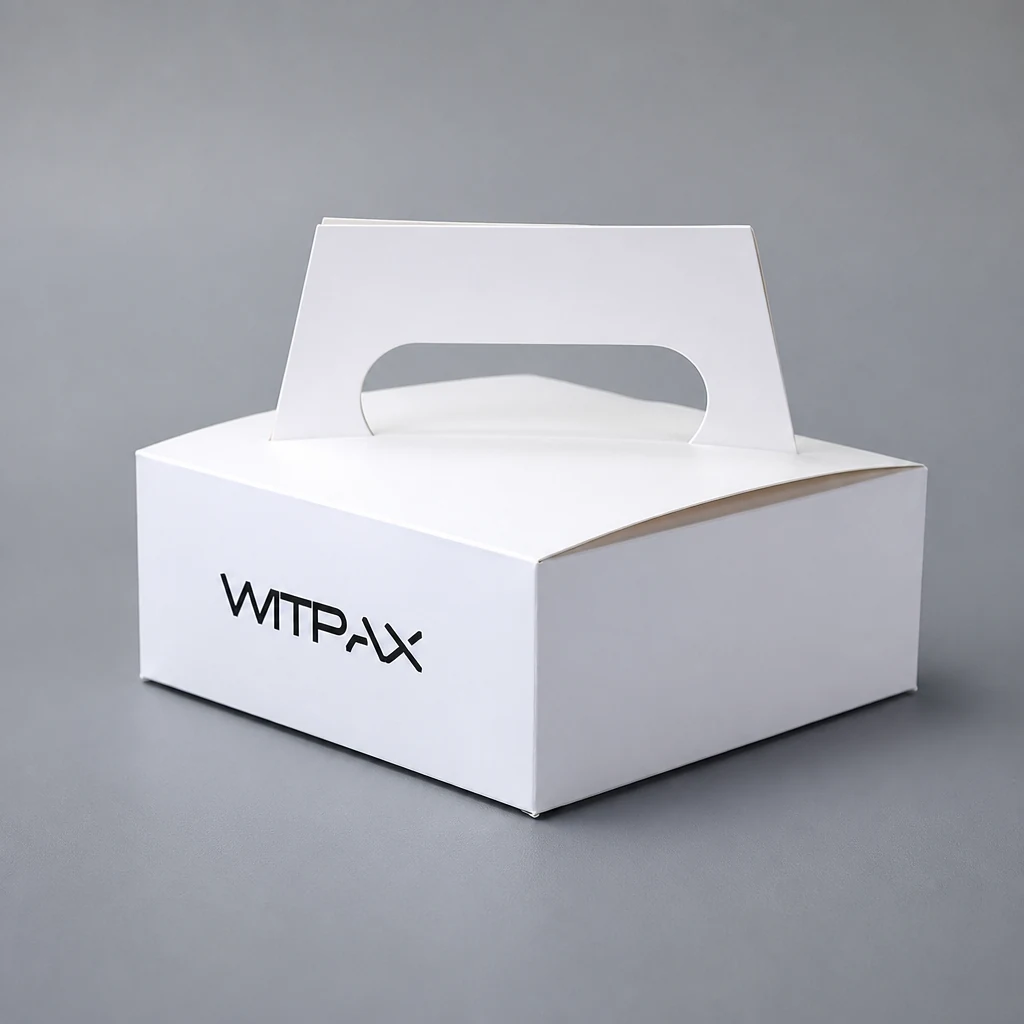 Portable folding carton packaging box front angle