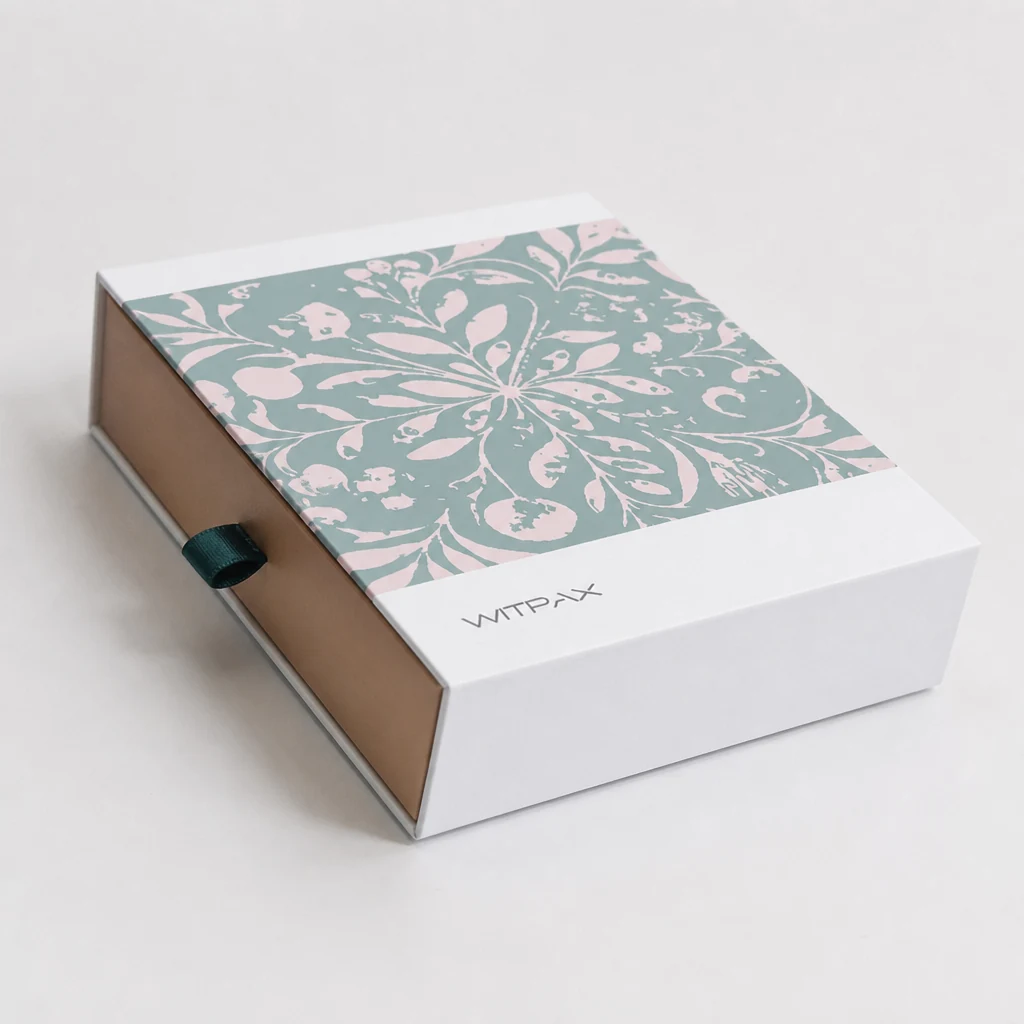 Custom Collapsible Rigid Box with Floral Print rigid box front angle