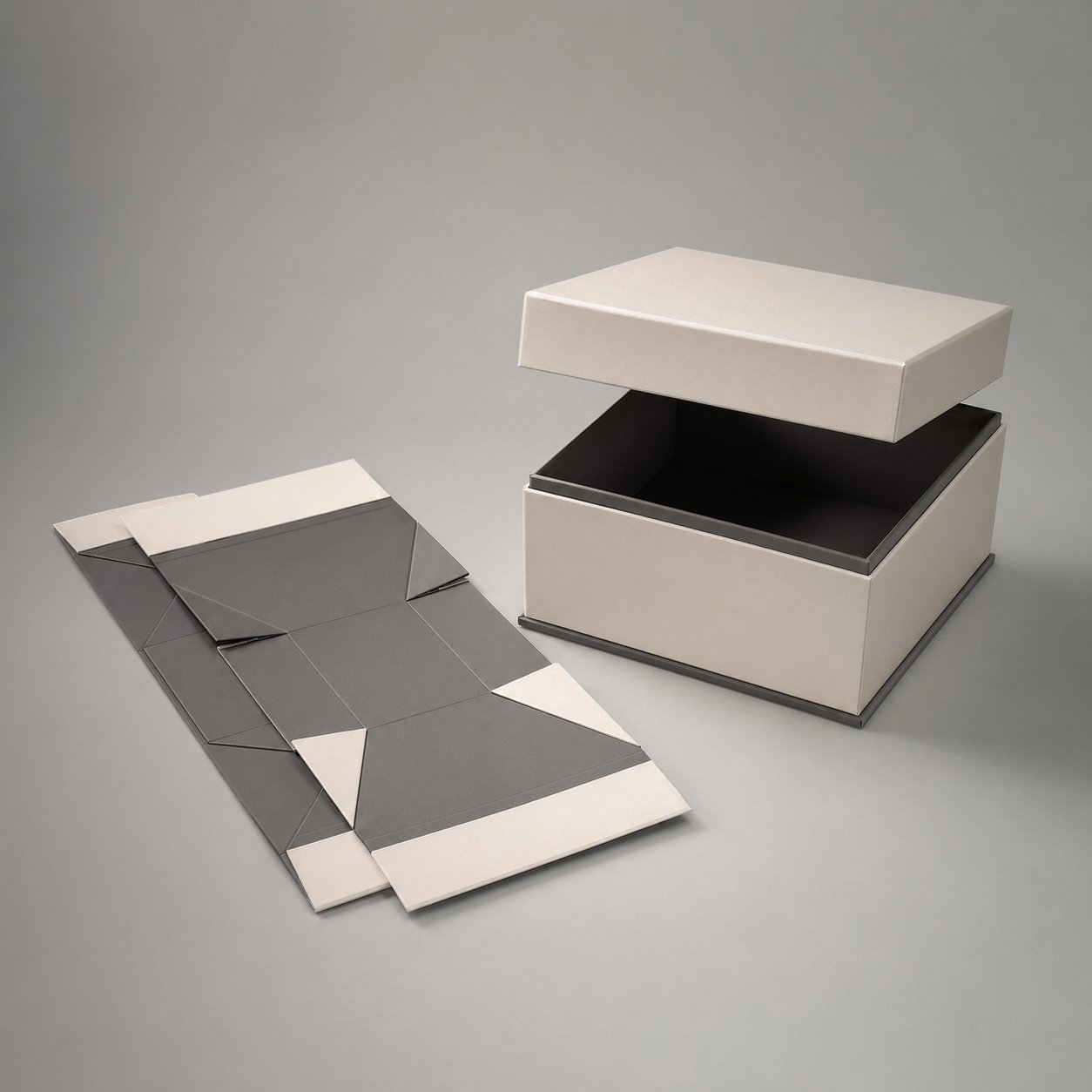 Foldable lift-off lid box packaging feature image showing The Hybrid Miracle: Rigid Feel, Flat Shipping