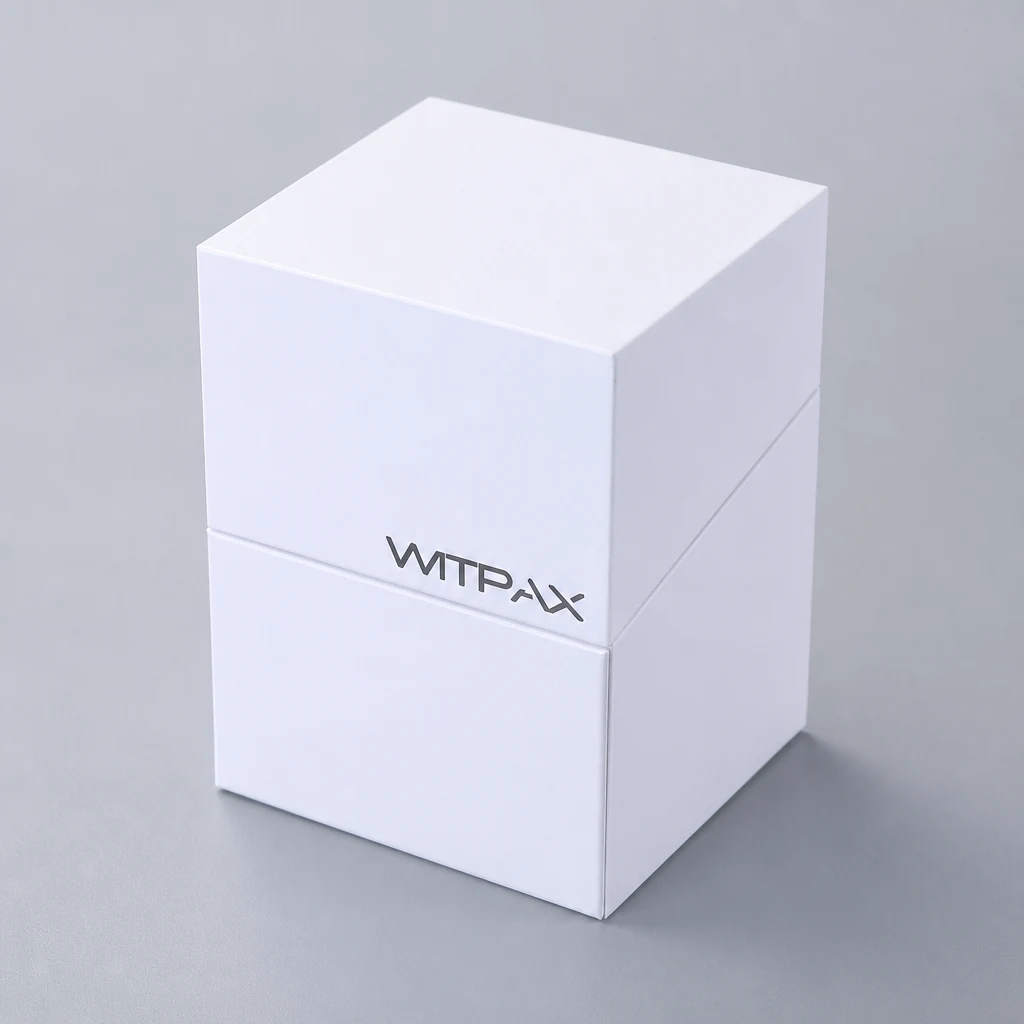 Hinged-lid die cut box with insert packaging box top angle