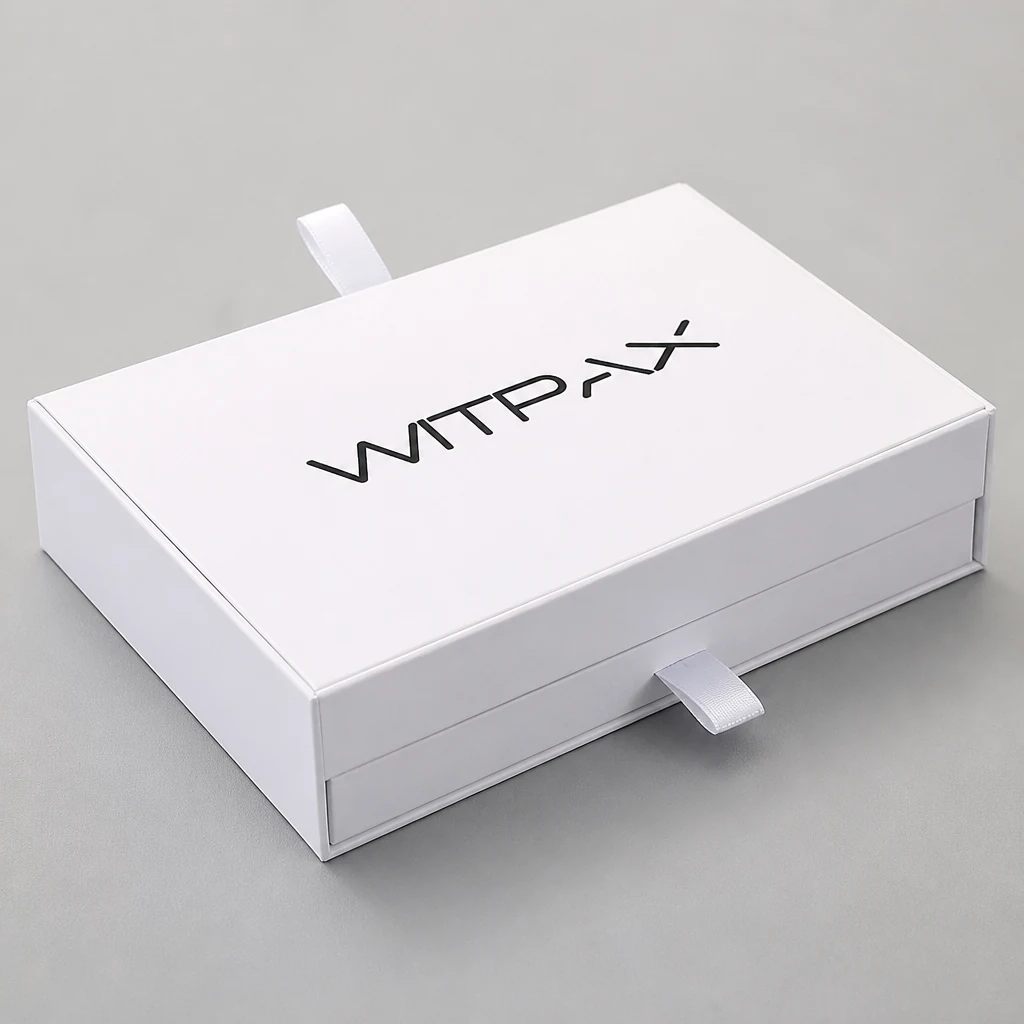 Flip-top box with drawer book style rigid box top angle