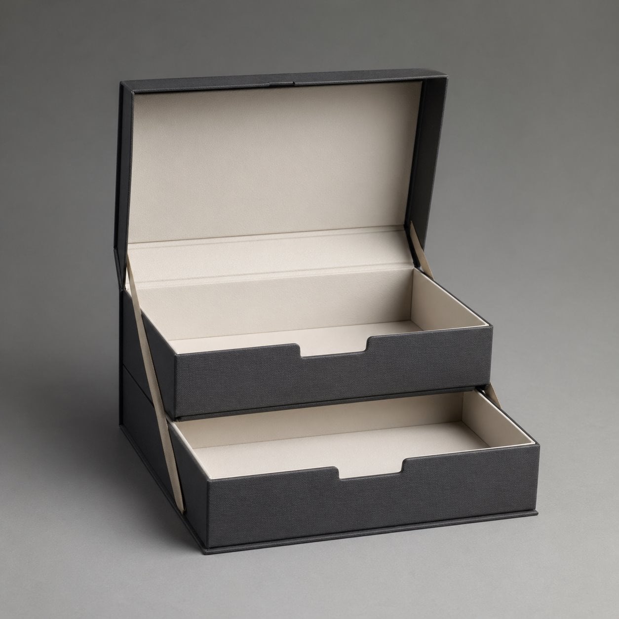 Two-tier hinged lid boxes packaging feature image showing Step-by-Step Style: Integrated Display Structure
