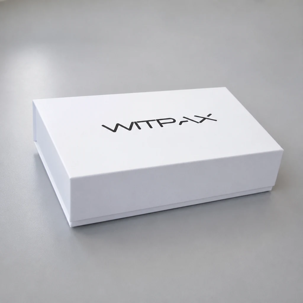 Sliding drawer box with inner flip-top book style rigid box front angle