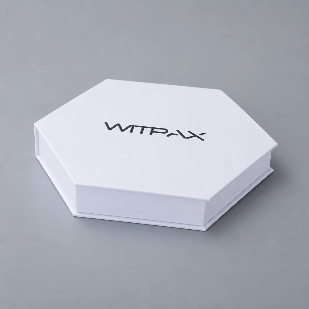 Hexagon book style rigid boxes hexagon rigid box front angle
