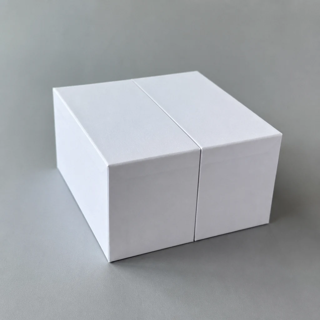 Double flip-top box with inserts book style rigid box front angle