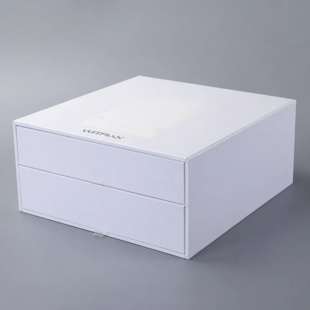Double-drawer rigid boxes drawer box front angle