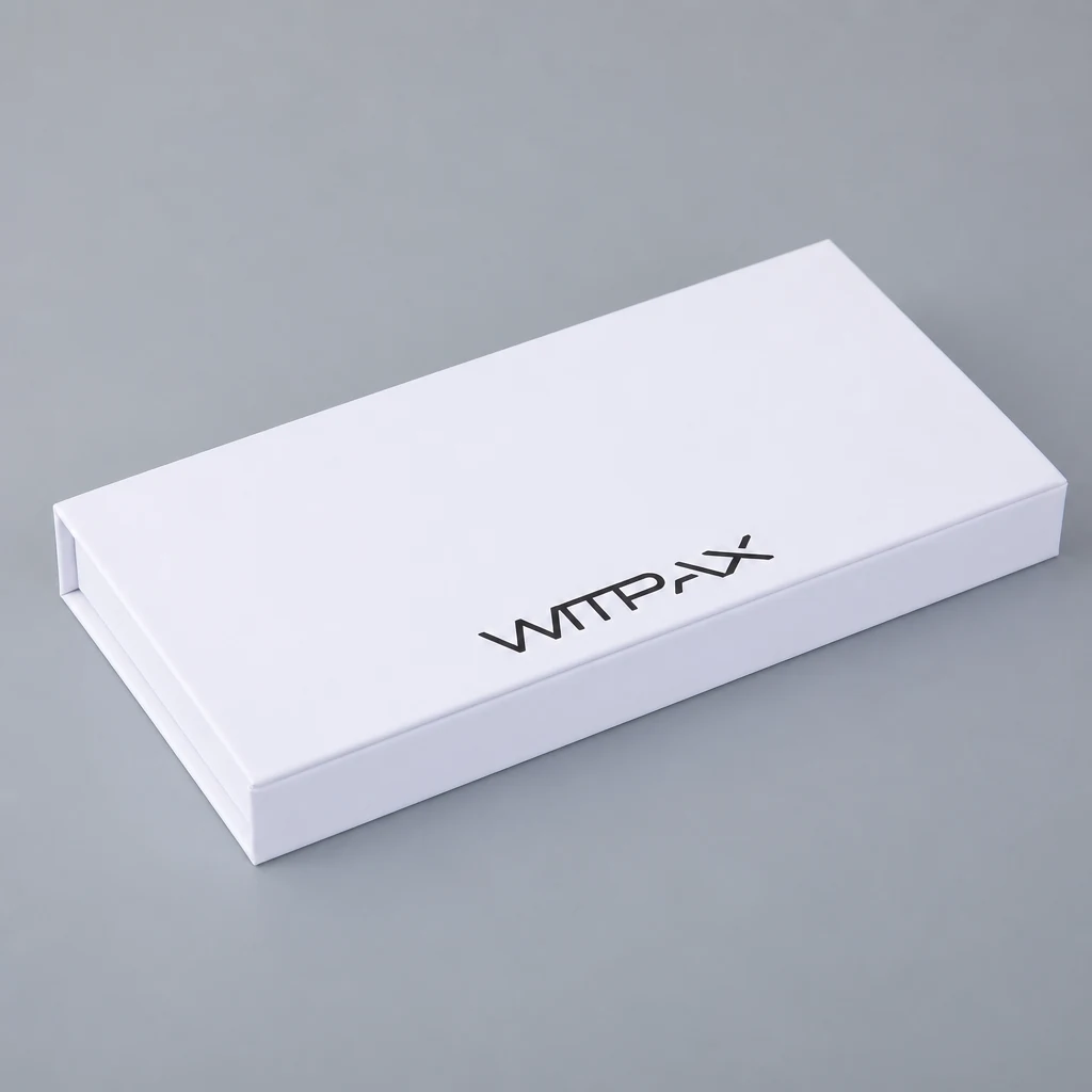 Flat book-style box with insert book style rigid box top angle
