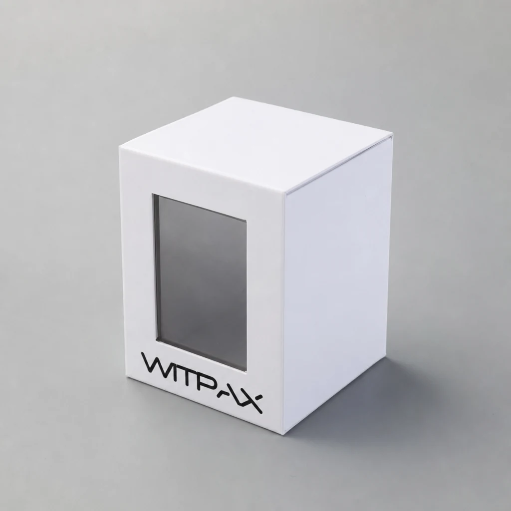 Flip-top box with window book style rigid box top angle