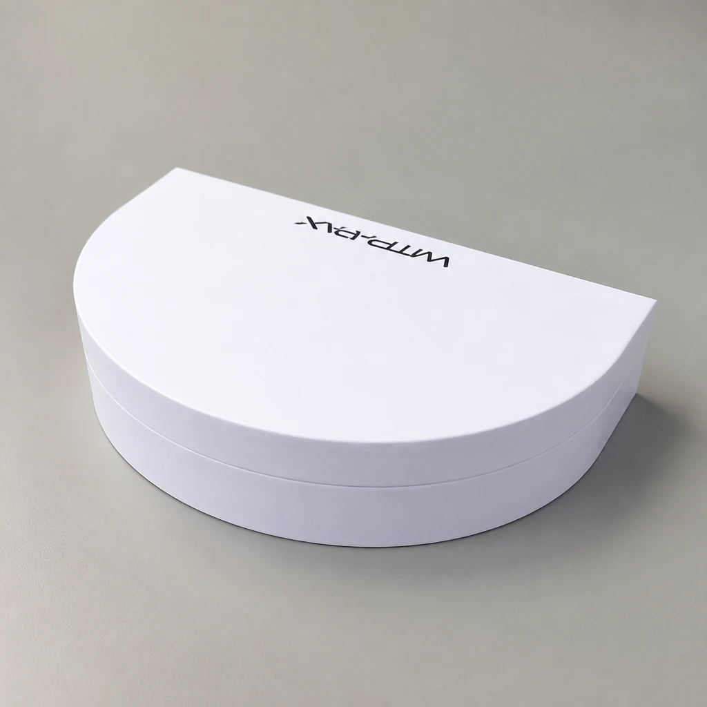 Half-circle lift-off lid boxes half circle gift box front angle