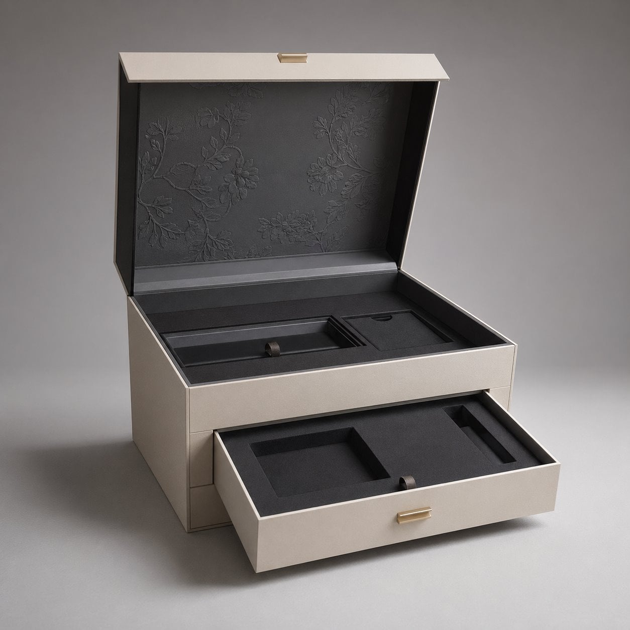 Two-tier hinged box with drawer packaging feature image showing The Ultimate Showcase: Multi-Level Brand Discovery