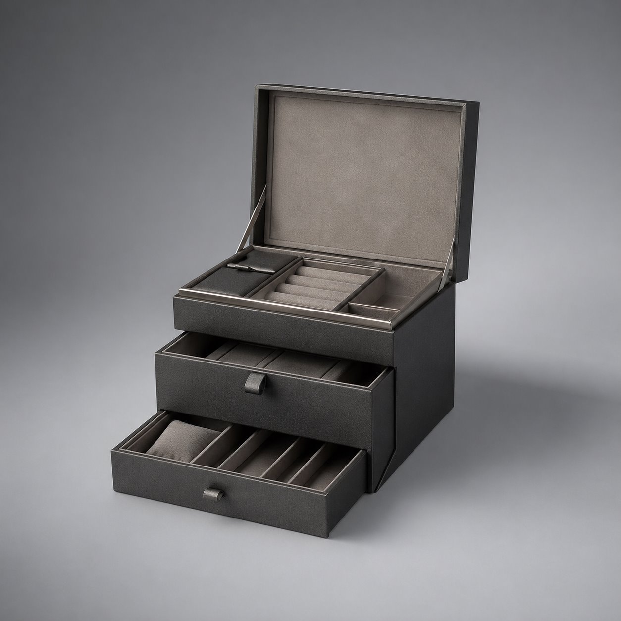 Two-tier hinged box with drawer packaging feature image showing Layered Surprise: Complex & Captivating Build