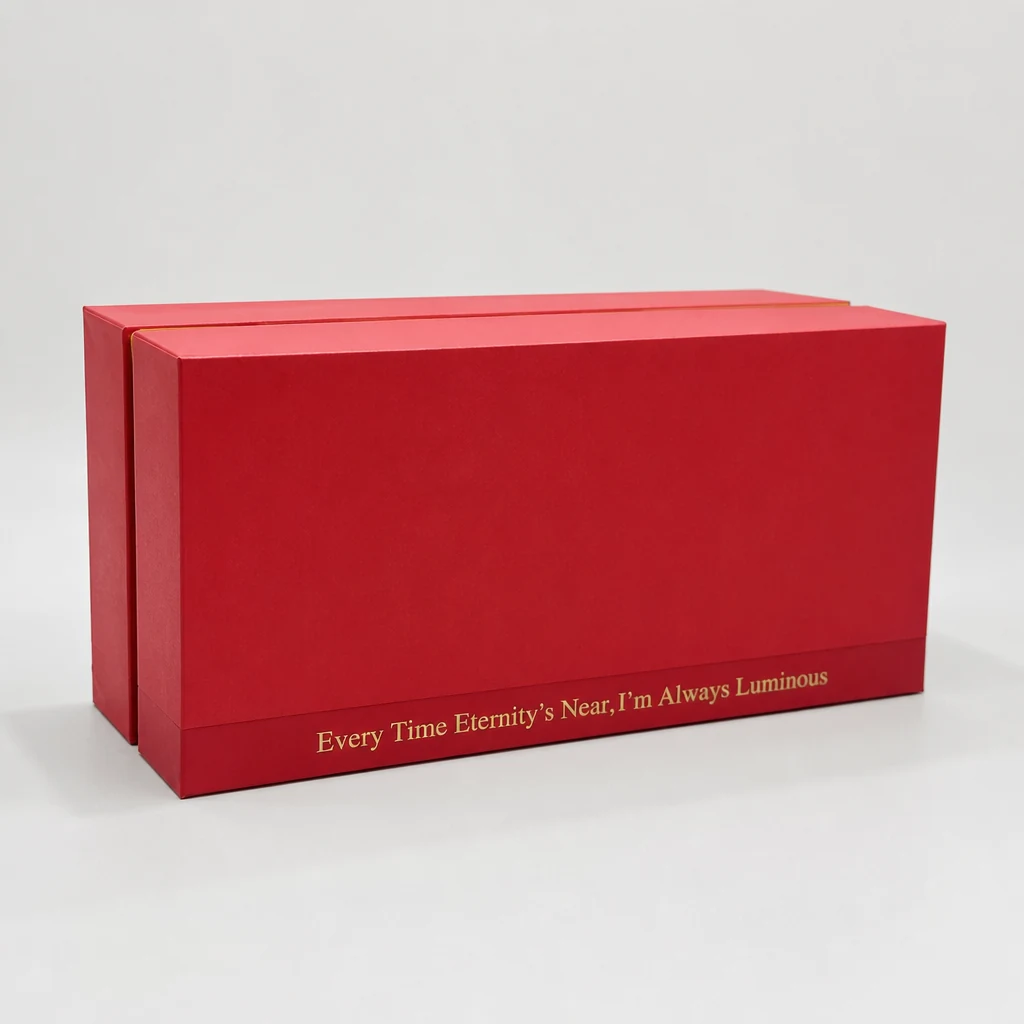 Custom red shoulder neck gift box shoulder neck rigid box front angle