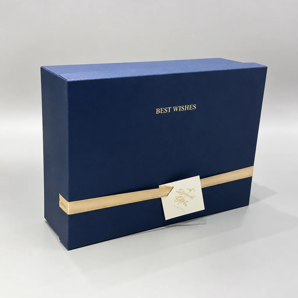 Blue Luxury lift-off lid gift box packaging box front angle