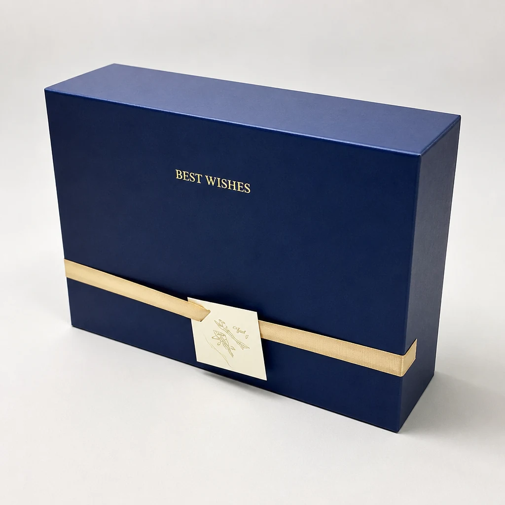 Blue Luxury lift-off lid gift box packaging box top angle