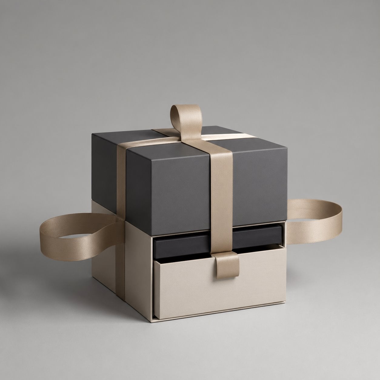 Custom cube lift-off lid gift box with strap packaging feature image showing Modern Symmetery: Multi-Directional Strap Pull