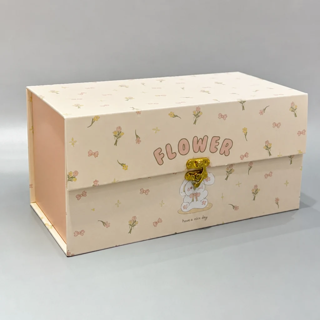 Customized magnetic flip box with lock packaging box front angle