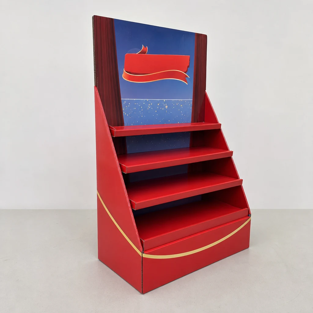 Custom integrated floor display retail floor display stand front angle