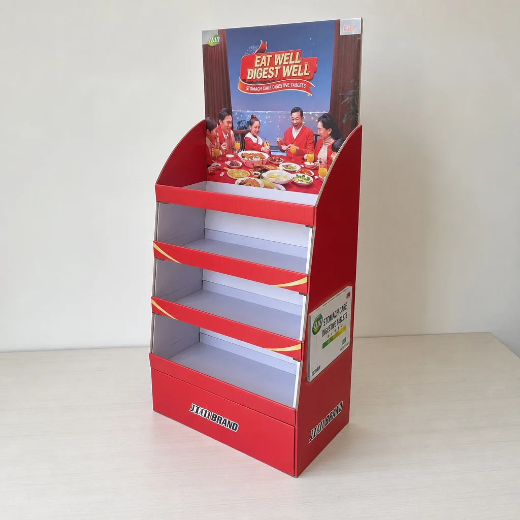 Custom integrated floor display tray floor display stand top angle