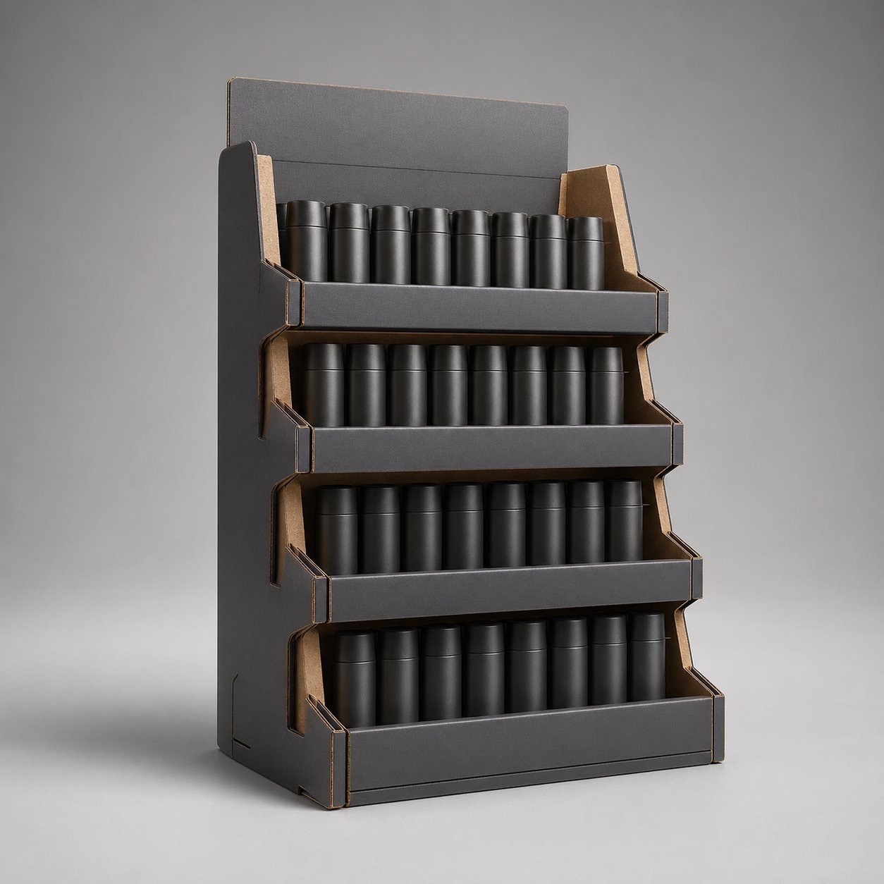 Custom 4-layer tray floor display packaging feature image showing Retail Efficiency: High-Load Bearing Structure