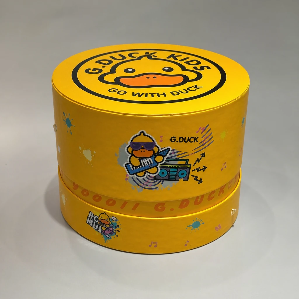Round shaped portable yellow gift box round gift box front angle