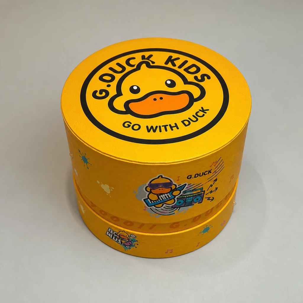 Round shaped portable yellow gift box round gift box top angle