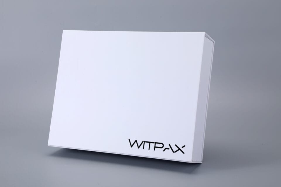 Foldable magnetic box on a gray background with "WITPAX" in black.
