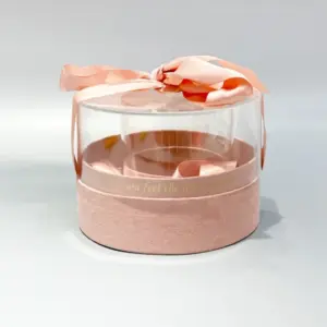 Round shaped plastic gift boxes with ribbon