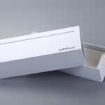 Sliding drawer rigid box placed on a gray background.