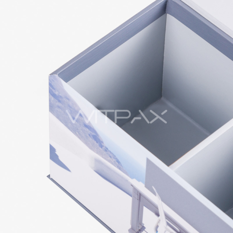 Angled view of white rigid box insert showing internal compartment structure and divider walls